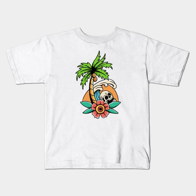 Summer, Palm, and Skull Kids T-Shirt by growingartwork